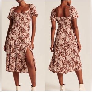 Abercrombie Brown Floral Smocked Midi Dress